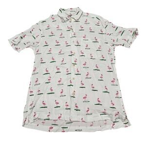 Kenny Flowers Shirt Surfing Flamingos Rayon Island Classic Hawaiian Large